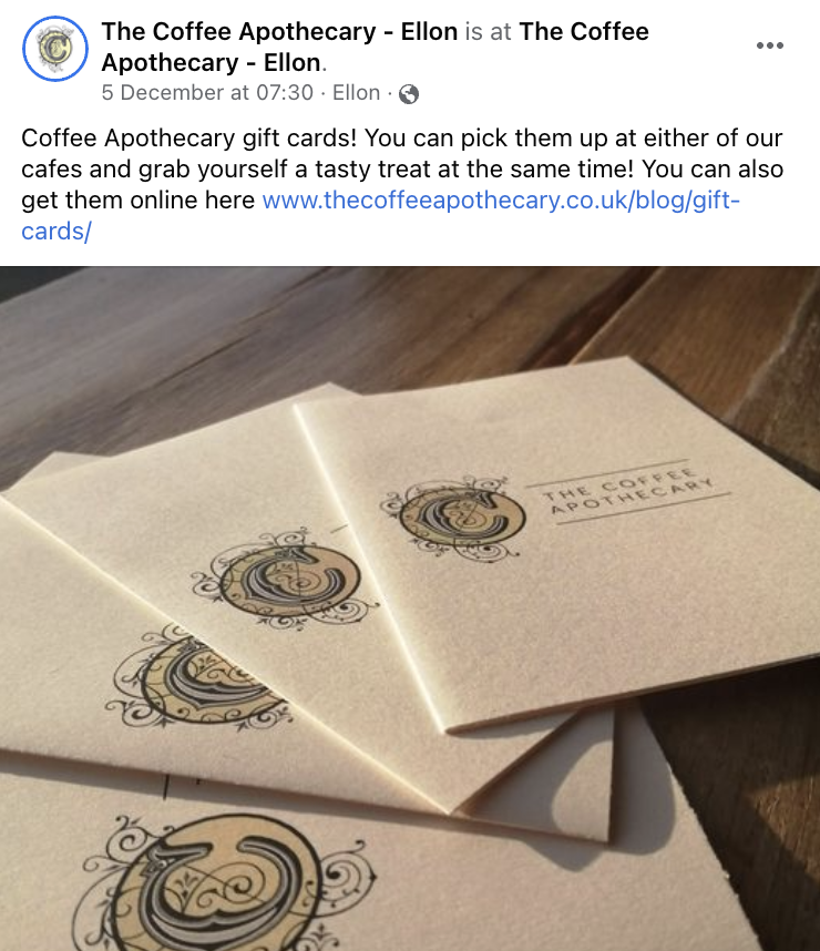 The Coffee Apothecary, Ellon, Gift Vouchers Facebook Post