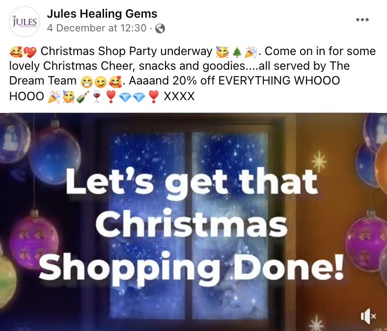 Jules Healing Gems Facebook Post
