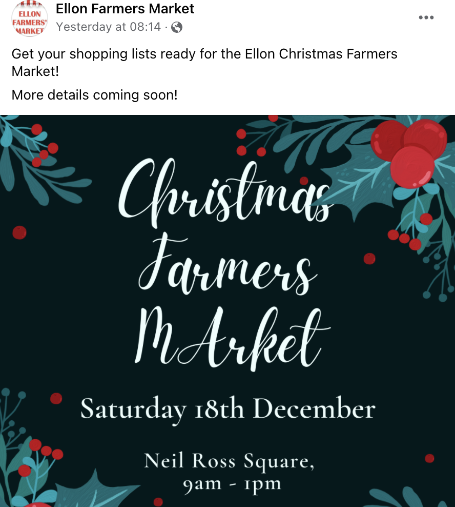 Ellon Farmers Market, Facebook Post