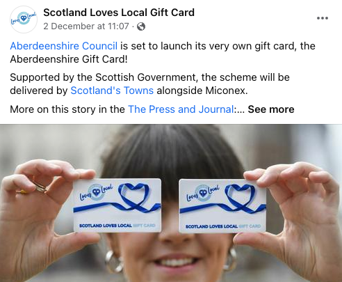 Scotland Loves Local Gift Card, Aberdeen and the Shire edition Facebook Post