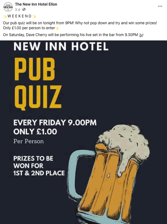 The New Inn, Ellon, Facebook Post